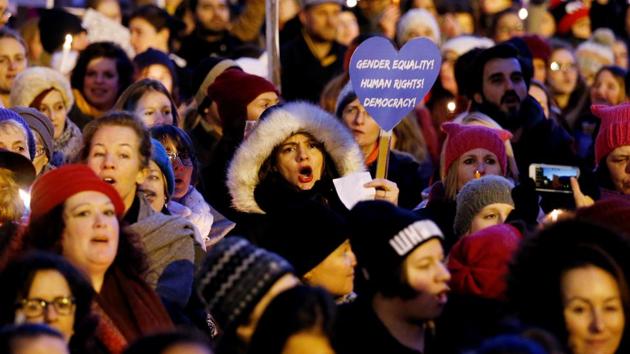 Women take part in the women's rights event "Lights for Rights", a protest against the inauguration of Donald Trump as the 45th president of the United States, in front of the Theatre Royal de la Monnaie in Brussels, Belgium. (REUTERS) Women take part in the women's rights event "Lights for Rights", a protest against the inauguration of Donald Trump as the 45th president of the United States, in front of the Theatre Royal de la Monnaie in Brussels, Belgium. (REUTERS)