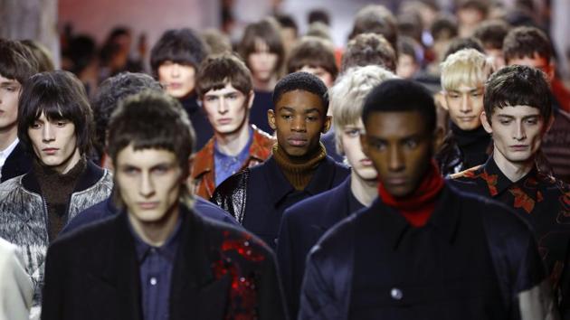 Models present creations by Dries Van Noten during men's Fashion Week for the Fall/Winter 2017/2018 collection in Paris on Thursday. (AFP) Models present creations by Dries Van Noten during men's Fashion Week for the Fall/Winter 2017/2018 collection in Paris on Thursday. (AFP)