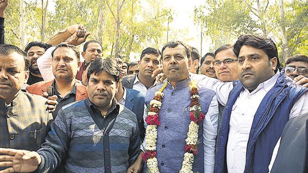 Wahab Chaudhary of the BSP at the district election office on Friday where he filed his nomination for the Modi Nagar seat. (Sakib Ali/HT Photo) Wahab Chaudhary of the BSP at the district election office on Friday where he filed his nomination for the Modi Nagar seat. (Sakib Ali/HT Photo)