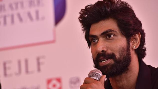 Filmmaker Rana Daggubati launching the book on Bahubali at a press conference on Friday. (Saumya Khandelwal/HT Photo)