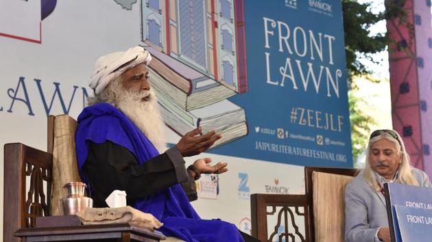 Spiritual writer and founder of Isha Foundation Jaggi Vasudev in conversation with JLF Festival Producer Sanjoy K. Roy during the Inner Engineering: A Yogi's Guide to Joy session at the Jaipur Literature Fest 2017. (Saumya Khandelwal/HT PHOTO) Spiritual writer and founder of Isha Foundation Jaggi Vasudev in conversation with JLF Festival Producer Sanjoy K. Roy during the Inner Engineering: A Yogi's Guide to Joy session at the Jaipur Literature Fest 2017. (Saumya Khandelwal/HT PHOTO)