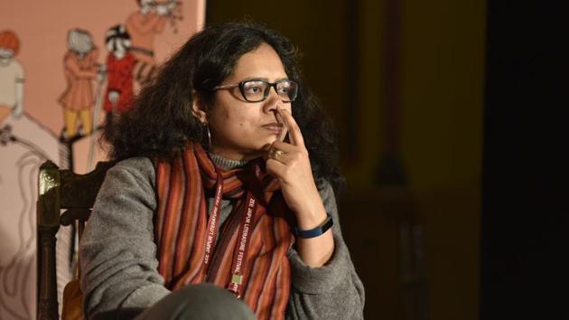 Anu Singh Choudhary during the Global Hindi : The Desi Diaspora session at the JLF. (Saumya Khandelwal/HT PHOTO) Anu Singh Choudhary during the Global Hindi : The Desi Diaspora session at the JLF. (Saumya Khandelwal/HT PHOTO)