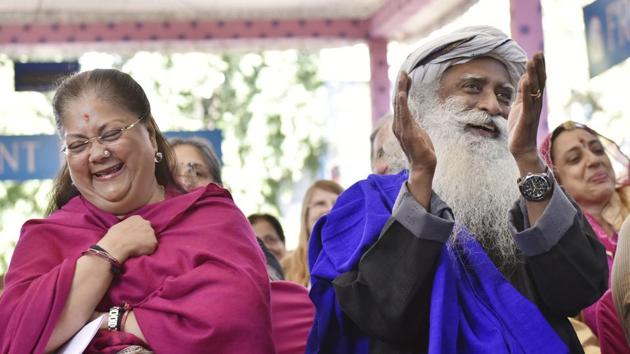 Rajasthan CM Vasundhara Raje and Spiritual writer and founder of Isha Foundation Jaggi Vasudev at the JLF (Saumya Khandelwal/HT PHOTO) Rajasthan CM Vasundhara Raje and Spiritual writer and founder of Isha Foundation Jaggi Vasudev at the JLF (Saumya Khandelwal/HT PHOTO)