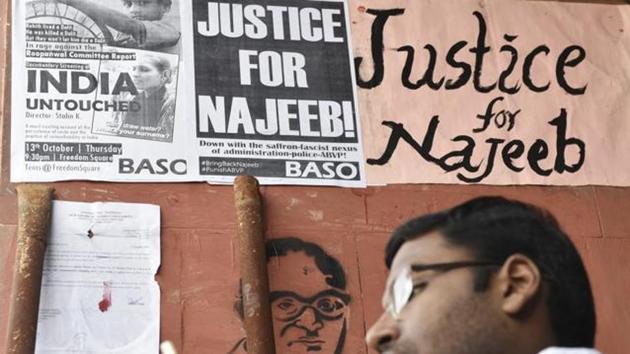Najeeb Ahmed went missing from JNU campus on October 16, 2016 after an altercation with some students belonging to the Akhil Bharatiya Vidyarthi Parishad. (HT File Photo) Najeeb Ahmed went missing from JNU campus on October 16, 2016 after an altercation with some students belonging to the Akhil Bharatiya Vidyarthi Parishad. (HT File Photo)