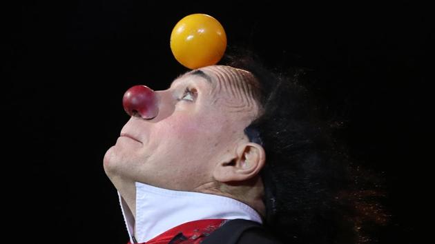 The clown act Tom and Pepe performs during the opening of the 41st Monte-Carlo International Circus Festival in Monaco. (AFP)