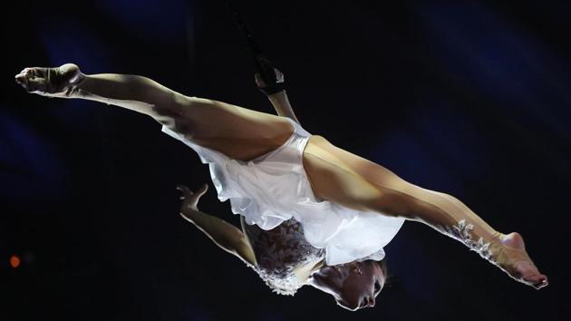 Sky Angels performs during the opening of the 41st Monte-Carlo International Circus Festival in Monaco. (AFP)