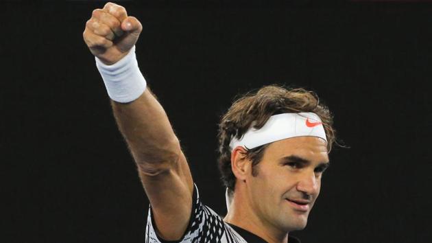 Roger Federer celebrates after defeating Tomas Berdych in men’s singles third round match at Australian Open .(REUTERS)