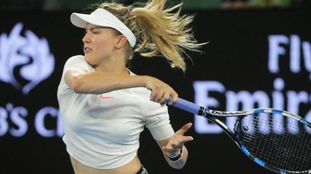 Canada's Eugenie Bouchard hits a shot during her Women's singles third round match against Coco Vandeweghe. (REUTERS)