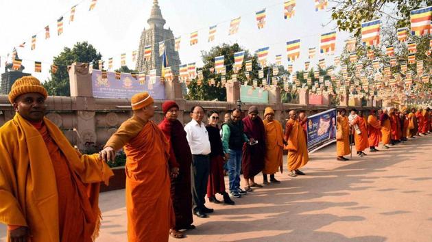 Buddhist monks create a human chain to promote liquor prohibition in Bodh Gaya. The human chain proposed on January 21 will certainly make for a good photo-op but beyond that, it is doubtful whether it will do much to spread the benefits of prohibition (PTI File Photo) Buddhist monks create a human chain to promote liquor prohibition in Bodh Gaya. The human chain proposed on January 21 will certainly make for a good photo-op but beyond that, it is doubtful whether it will do much to spread the benefits of prohibition (PTI File Photo)