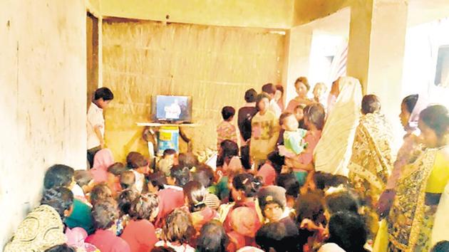 Women watching TV at Naubatpur village near Patna. (Reena Sopam) Women watching TV at Naubatpur village near Patna. (Reena Sopam)