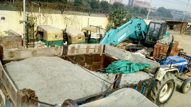 The trucks seized by Greater Noida police.