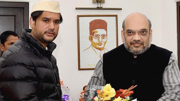 BJP chief Amit Shah greets Rohit Shekhar, son of former Uttarakhand and Uttar Pradesh chief minister Narayan Dutt Tiwari in New Delhi on Wednesday. (PTI Photo) BJP chief Amit Shah greets Rohit Shekhar, son of former Uttarakhand and Uttar Pradesh chief minister Narayan Dutt Tiwari in New Delhi on Wednesday. (PTI Photo)