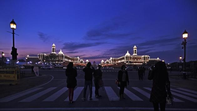 A view of illuminated South and North Block of the Secretariat building, in preparation for India’s 68th Republic Day. (Ravi Choudhary/HT PHOTO) A view of illuminated South and North Block of the Secretariat building, in preparation for India’s 68th Republic Day. (Ravi Choudhary/HT PHOTO)