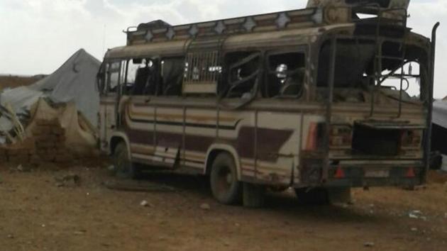 Vehicle damaged after a car bomb attack in the Rukban camp for displaced Syrians on the Syria-Jordan border on Saturday. (AP photo) Vehicle damaged after a car bomb attack in the Rukban camp for displaced Syrians on the Syria-Jordan border on Saturday. (AP photo)