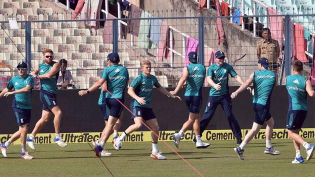 England cricketers during a training session ahead of the 3rd ODI match against India. (PTI)