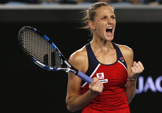 Fifth seed Karolina Pliskova celebrates winning her third round match against Jelena Ostapenko 4-6, 6-0, 10-8. (REUTERS)