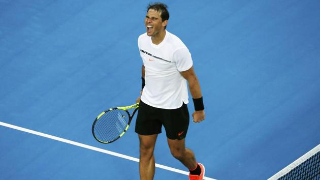 Rafael Nadal celebrates after winning his third round match against Germany's Alexander Zverev in Australian Open. (REUTERS)