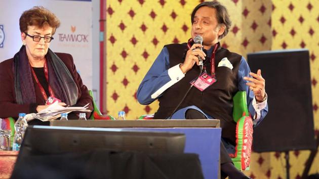 Shashi Tharoor during a session titled The Dishonourable Company: How the East India Company Took Over India, at the festival. (himanshu vyas/ht photo)
