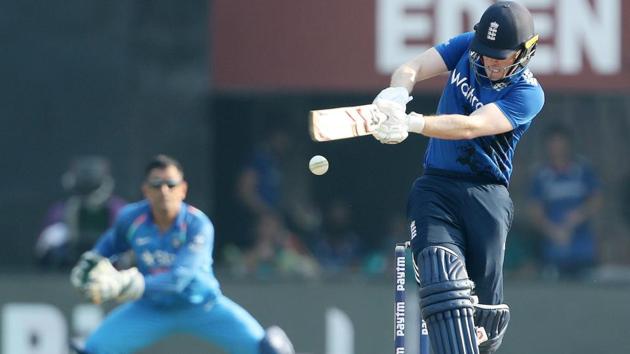 Eoin Morgan plays a shot during the third One Day International (ODI) between India and England. (BCCI) 