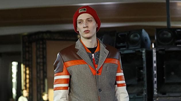 Japanese designer Junya Watanabe incorporated military and utilitarian elements into his collection, via colourful stripes and touches of leather. (AFP) Japanese designer Junya Watanabe incorporated military and utilitarian elements into his collection, via colourful stripes and touches of leather. (AFP)