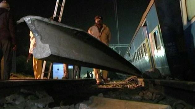 A portion of broken railway track is seen after coaches of a Hirakhand express train from Jagdalpur to Bhubaneswar derailed near Kuneri station, in the state of Andhra Pradesh, outside the town of Rayagada, India. (REUTERS Photo) A portion of broken railway track is seen after coaches of a Hirakhand express train from Jagdalpur to Bhubaneswar derailed near Kuneri station, in the state of Andhra Pradesh, outside the town of Rayagada, India. (REUTERS Photo)