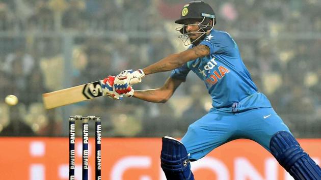 Hardik Pandya during 3rd ODI against England at Eden Garden in Kolkata. (PTI) Hardik Pandya during 3rd ODI against England at Eden Garden in Kolkata. (PTI)