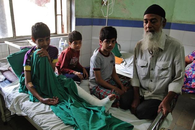 Of the three children, Raiyaan,15, Aiyaan,12, and Mohiya,10, the eldest is being treated for a broken leg while his siblings are malnourished and unable to walk properly after being confined in the 450 square metre shanty for six years(Praful Gangurde)