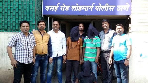 The three accused after they were arrested by officers from Vasai GRP. (Babloo Gupta) The three accused after they were arrested by officers from Vasai GRP. (Babloo Gupta)