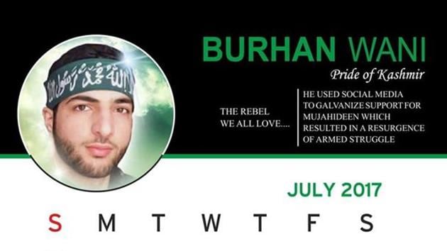 The Aalaw calendar features popular Hizbul Mujahedeen militant Burhan Wani.(Picture courtesy: Aalaw Facebook page)