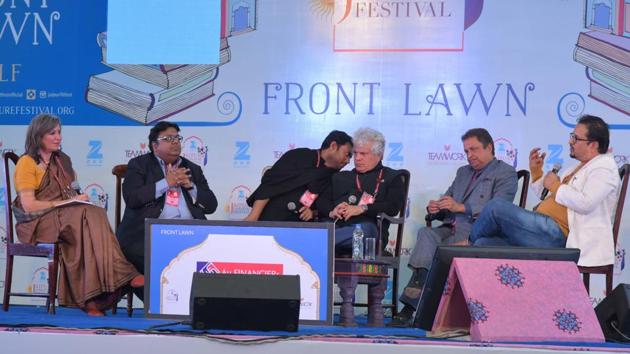 The panel included speakers like businessman and writer Ashwin Sanghi, writer Hindol Sengupta, and entrepreneur Sanjay Agarwal, and Suhel Seth in conversation with journalist Jyoti Malhotra.(Prabhakar Sharma/HT Photo)