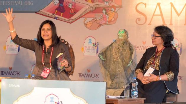 Deepa Agarwal and Natasha Sharma in conversation during the session 'Vikram and Betal’ at JLF 2017. (Prabhakar Sharma/HT Photo)