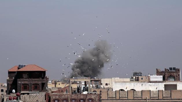 Debris and smoke rise after a Saudi-led airstrike hit an army base, in Sanaa, Yemen, Sunday, Jan. 22, 2017. (AP Photo) Debris and smoke rise after a Saudi-led airstrike hit an army base, in Sanaa, Yemen, Sunday, Jan. 22, 2017. (AP Photo)