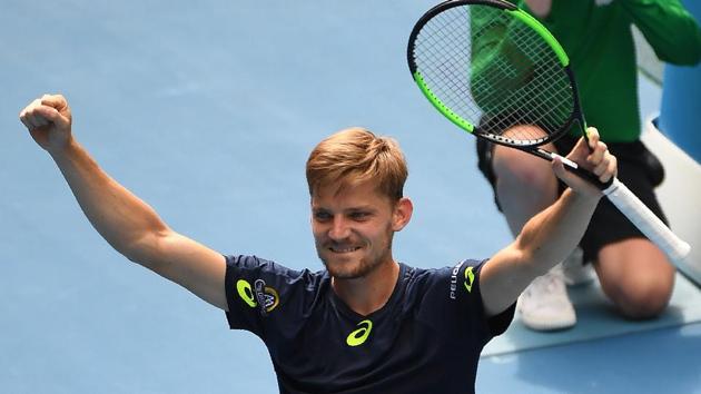 Belgium's David Goffin celebrates his win against Austria's Dominic Thiem during their men's singles fourth round match. (AFP) Belgium's David Goffin celebrates his win against Austria's Dominic Thiem during their men's singles fourth round match. (AFP)