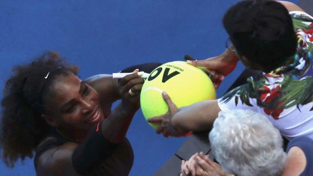 Serena Williams interacts with fans after winning her women's singles fourth-round match against Czech Republic's Barbora Strycova at the Australian Open on Monday. (REUTERS) Serena Williams interacts with fans after winning her women's singles fourth-round match against Czech Republic's Barbora Strycova at the Australian Open on Monday. (REUTERS)