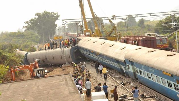 The mangled remains of Hirakhand Express which met with an accident near Kuneru station in Vizianagaram, Andra Pradesh. (PTI Photo) The mangled remains of Hirakhand Express which met with an accident near Kuneru station in Vizianagaram, Andra Pradesh. (PTI Photo)