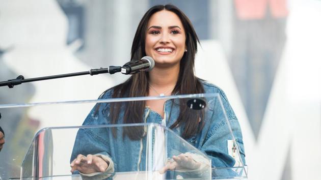 Musician Demi Lovato speaks onstage at the women's march in Los Angeles, California. (Emma McIntyre/AFP) Musician Demi Lovato speaks onstage at the women's march in Los Angeles, California. (Emma McIntyre/AFP)