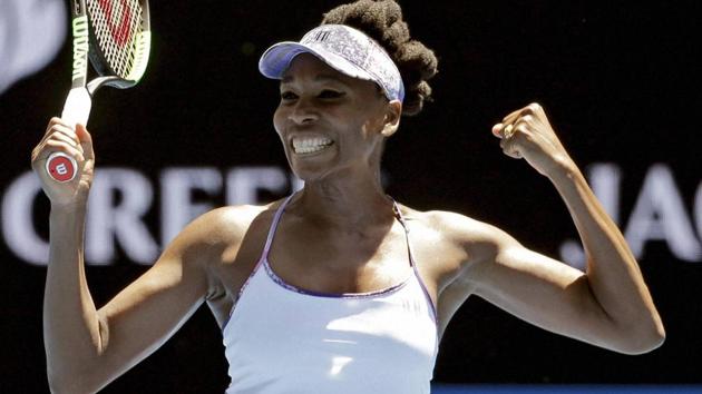 Venus Williams celebrates after defeating Russia's Anastasia Pavlyuchenkova during their quarterfinal at the Australian Open. (AP)