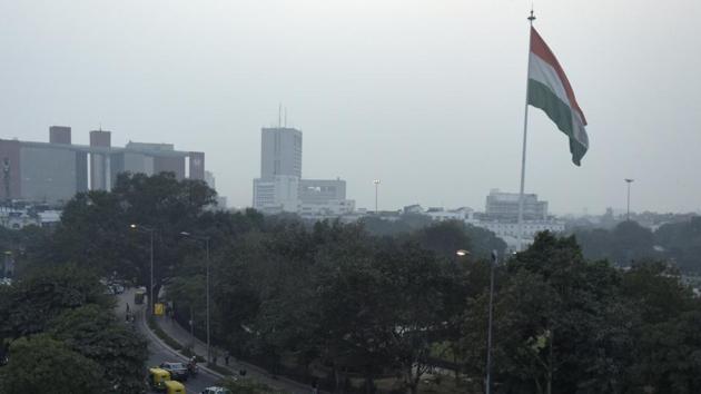 The tricolour in the central park of Connaught Place. (Ravi Choudhary/HT Photo) The tricolour in the central park of Connaught Place. (Ravi Choudhary/HT Photo)
