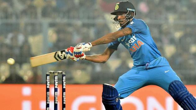 Hardik Pandya in action against England during the third ODI match in Kolkata. (PTI) Hardik Pandya in action against England during the third ODI match in Kolkata. (PTI)