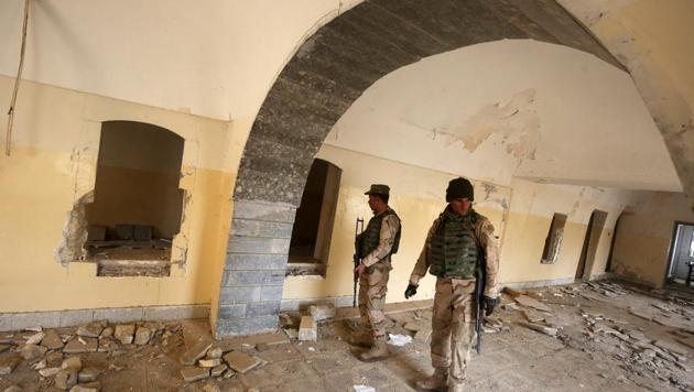 Iraqi soldiers inspect the debris on January 22, 2017 at St. George's Monastery (Mar Gurguis), a historical Chaldean Catholic church on the northern outskirt of Mosul, which was destroyed by Islamic State (IS) group in 2015. (AFP Photo) Iraqi soldiers inspect the debris on January 22, 2017 at St. George's Monastery (Mar Gurguis), a historical Chaldean Catholic church on the northern outskirt of Mosul, which was destroyed by Islamic State (IS) group in 2015. (AFP Photo)