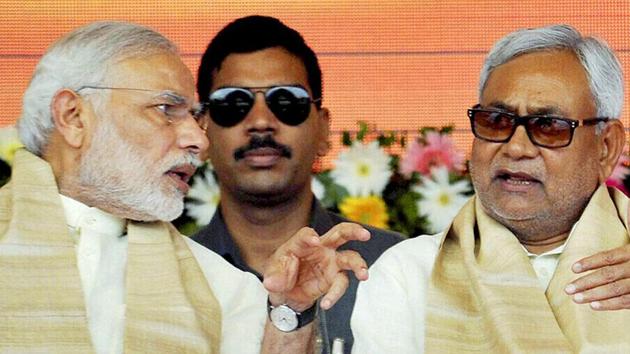 Prime Minister Narendra Modi with Bihar chief minister Nitish Kumar at a function for the launch of a number of government schemes in Patna.(PTI File Photo)