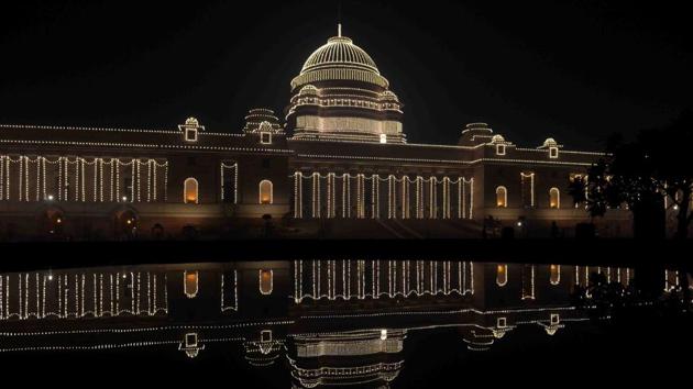 Rashtrapati Bhawan has also been illuminated to celebrate the Republic Day. (PIB) Rashtrapati Bhawan has also been illuminated to celebrate the Republic Day. (PIB)