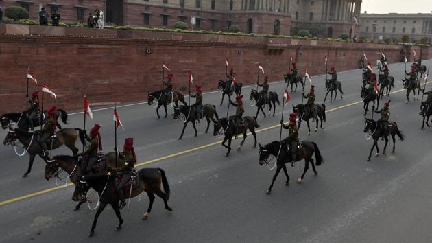 Mounted cavalry part of the President’s Bodyguard take part in the ceremony. (Ravi Choudhary/HT Photo)