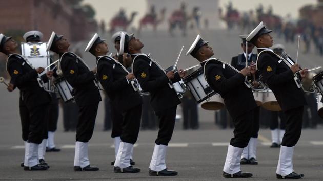 Navy bands were seen rehearsing for the Beating Retreat Ceremony. (Ravi Choudhary/HT Photo)