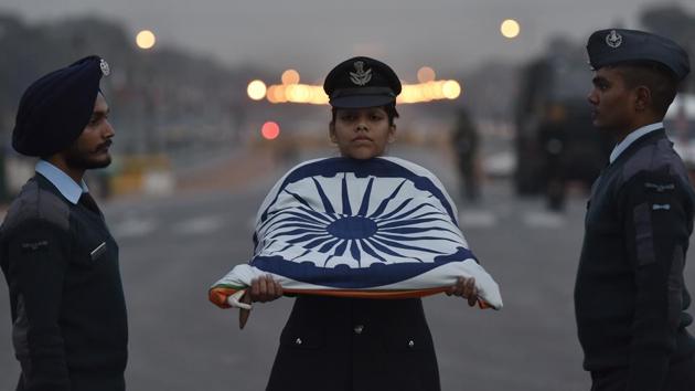 Unfurling the tricolor near the end of the ceremony. (Ravi Choudhary/HT Photo)
