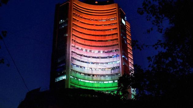 The Bombay Stock Exchange building lit up in tricolour on Republic Day eve in Mumbai on Wednesday. (PTI photo) The Bombay Stock Exchange building lit up in tricolour on Republic Day eve in Mumbai on Wednesday. (PTI photo)