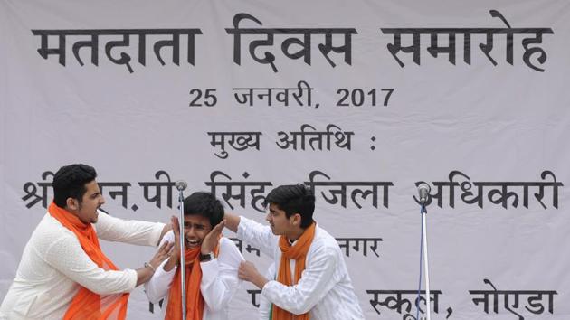 NCR students marked National Voters’ day with competitions. (Burhaan Kinu/HT) NCR students marked National Voters’ day with competitions. (Burhaan Kinu/HT)