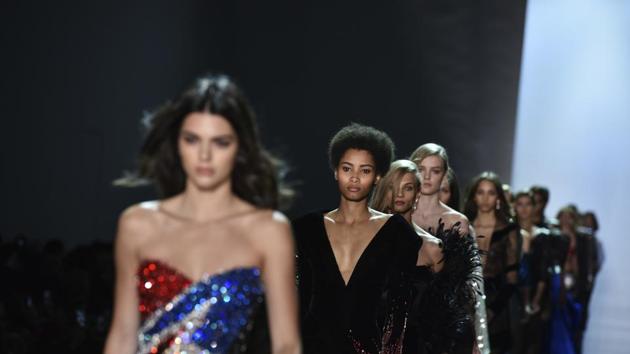 Models wear creations by Alexandre Vauthier during his Haute Couture Spring-Summer 2017 fashion collection presented in Paris on Tuesday. (AP) 