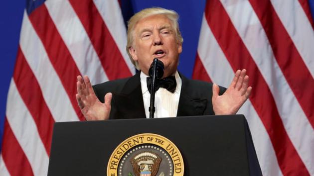 US President Donald Trump speaks at the Armed Services Ball in Washington. (REUTERS) US President Donald Trump speaks at the Armed Services Ball in Washington. (REUTERS)