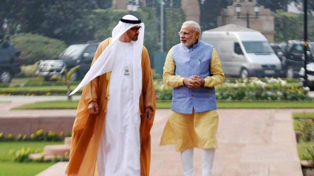 Prime Minister Narendra Modi with the Crown Prince of Abu Dhabi, Sheikh Mohammed bin Zayed al Nahyan, at Hyderabad House in New Delhi.(PTI Photo) Prime Minister Narendra Modi with the Crown Prince of Abu Dhabi, Sheikh Mohammed bin Zayed al Nahyan, at Hyderabad House in New Delhi.(PTI Photo)